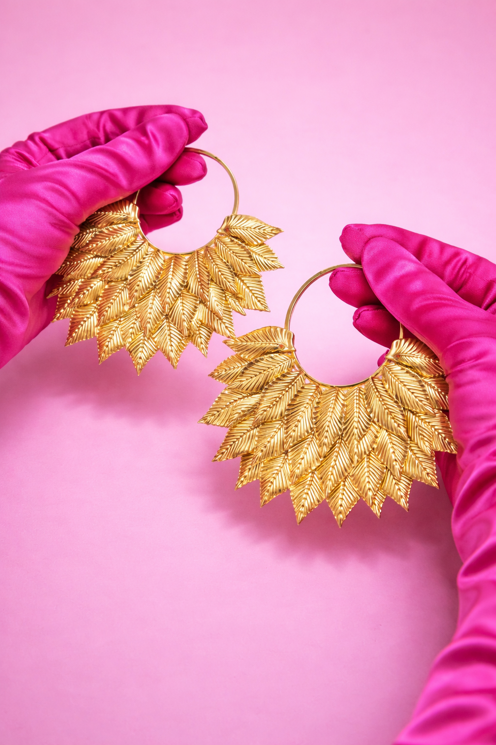 Large feather pattern Gold Statement Earrings