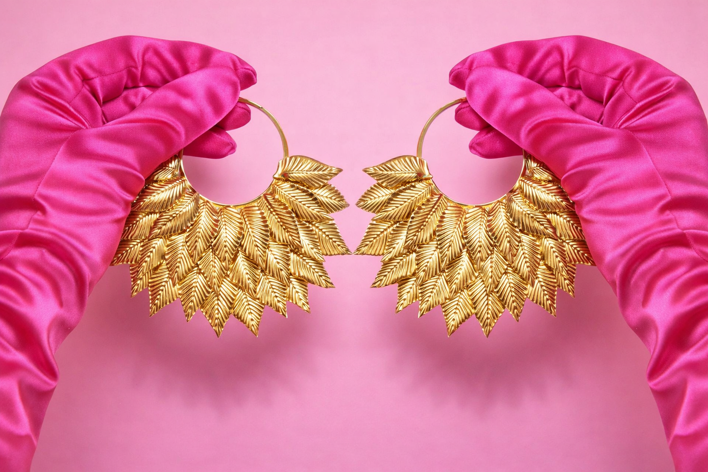 Large feather pattern Gold Statement Earrings