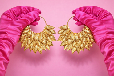 Large feather pattern Gold Statement Earrings