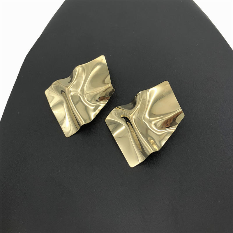 African Gold Alloy Irregular Folds Geometric Square Earrings Women love island earrings