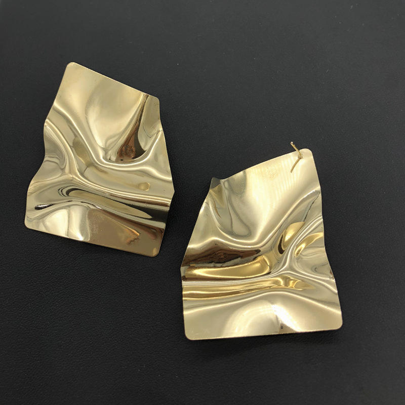 African Gold Alloy Irregular Folds Geometric Square Earrings Women love island earrings